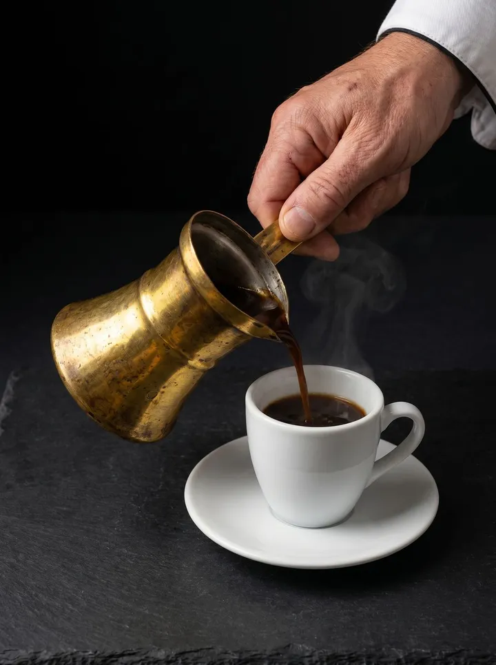 Traditionele Griekse koffie, geschonken uit een briki